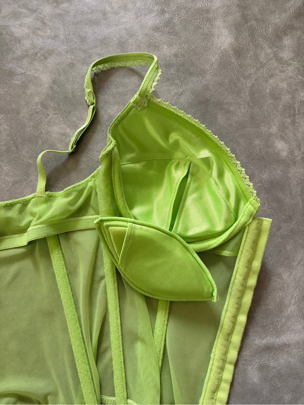 Y2K Lasenza Lime Green Cyber Coquette Baddie Corset Bustier Mesh Bra Top - Picture 13 of 16